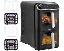 Heteluchtfriteuse Dubbel - Verticale Airfryer - Gezond Koken - Dubbele Kamer - 11 Liter - Zwart