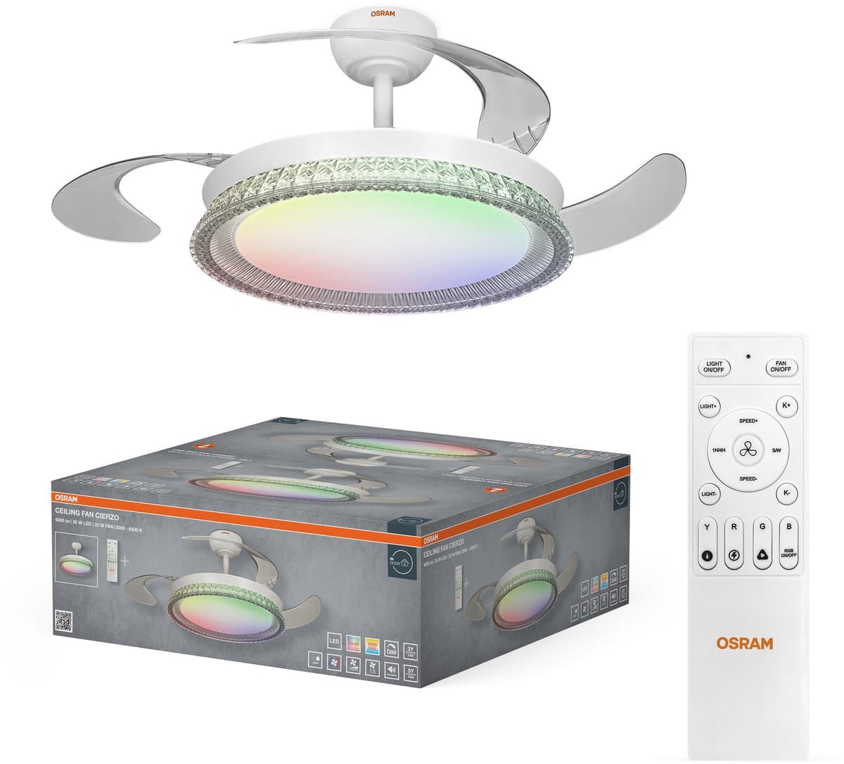 OSRAM led plafondventilator wit, 122 cm Ø, kleurtemperatuur instelbaar, 3000-6500 K, afstandsbediening, stil — afbeelding 1
