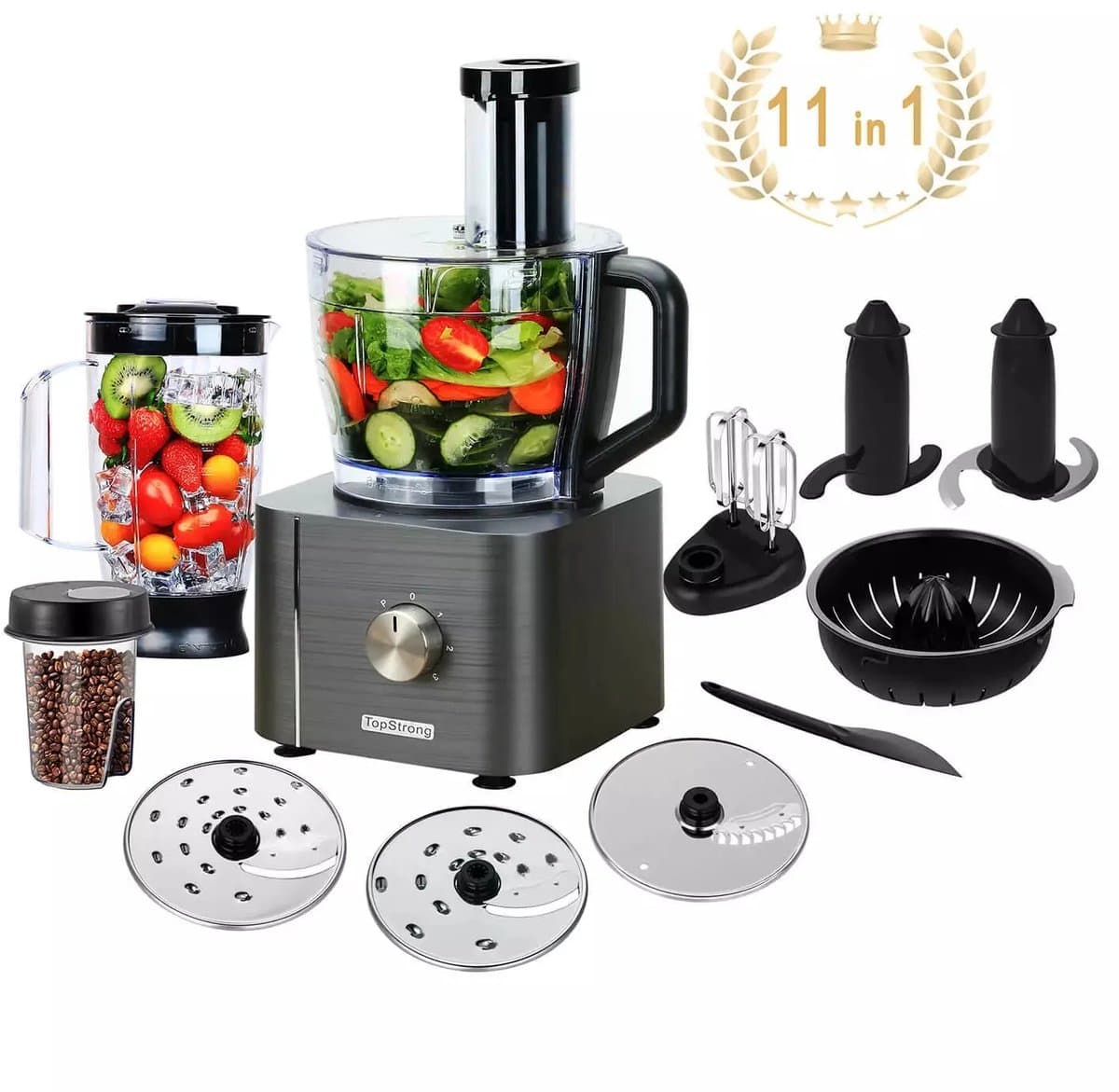 Emvae Keukenmachine - Groentesnijder - Hakmolen - Foodprocessor - Multifunctioneel - Hakken Mixen Kneden Snijden Raspen - 3,2L + 1,5L - Zwart — afbeelding 1