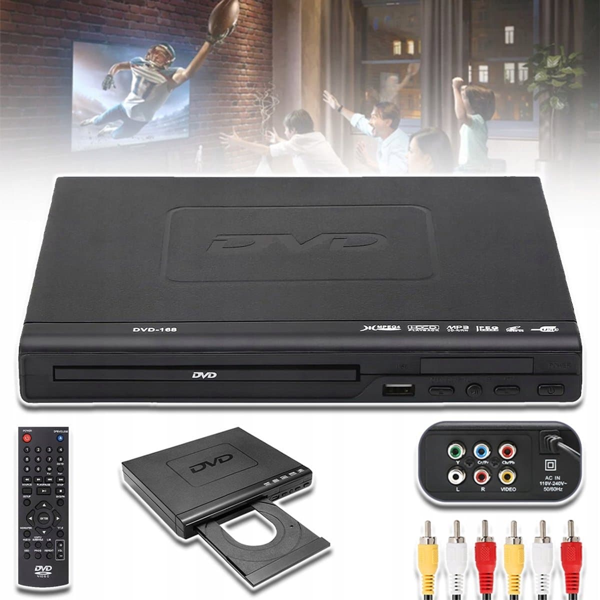 1080P DVD-Speler Met USB 3.0/2.0 En Afstandsbediening - Regiovrij Speelt DVD/CD/VCD Af Compact Ontwerp - Perfect Voor Een Filmavondje Op School in De Studentenkamer of Slaapkamer - Zwart — afbeelding 1