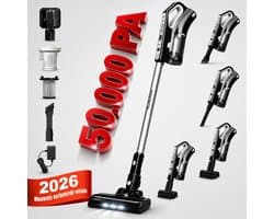 TurboTronic VS280 - 50000PA Cyclonic - 2-in-1 draadloze Steelstofzuiger met kruimeldief – hoge zuigkracht - 2 snelheden - 2200 mAH accu - 180W - extra accessoires - Zwart