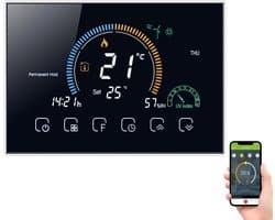 Intelligente Thermostaat - Wifi Regelaar - Comfort Verhoging - UV Vochtweergave - 4.8 Inch LCD - Zilver