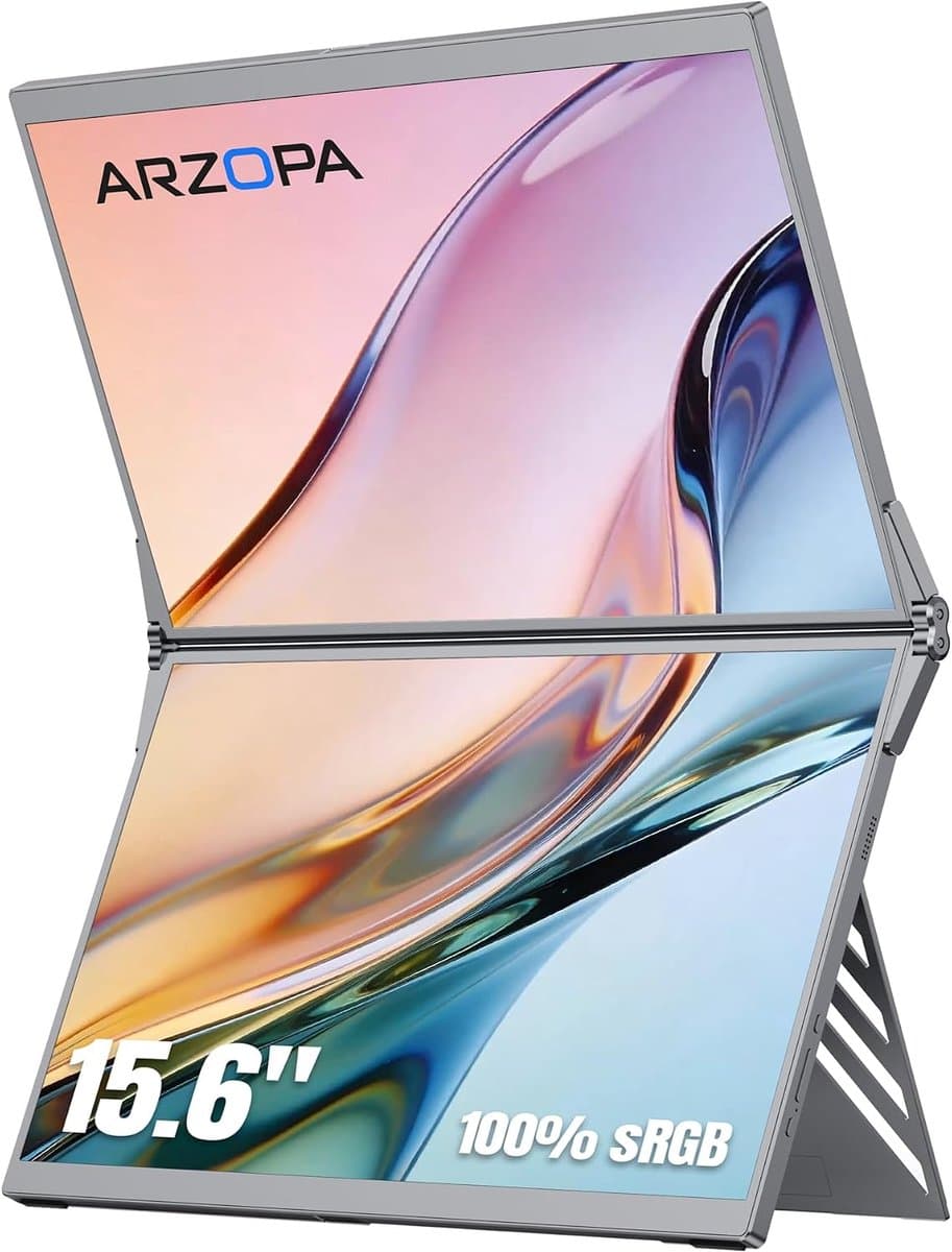 ARZOPA E1 Dual Portable Monitor - 2x 15.6 Inch Full HD IPS - Opvouwbare Dual Screen Laptop Monitor - USB-C & Mini HDMI - Aluminium — afbeelding 1