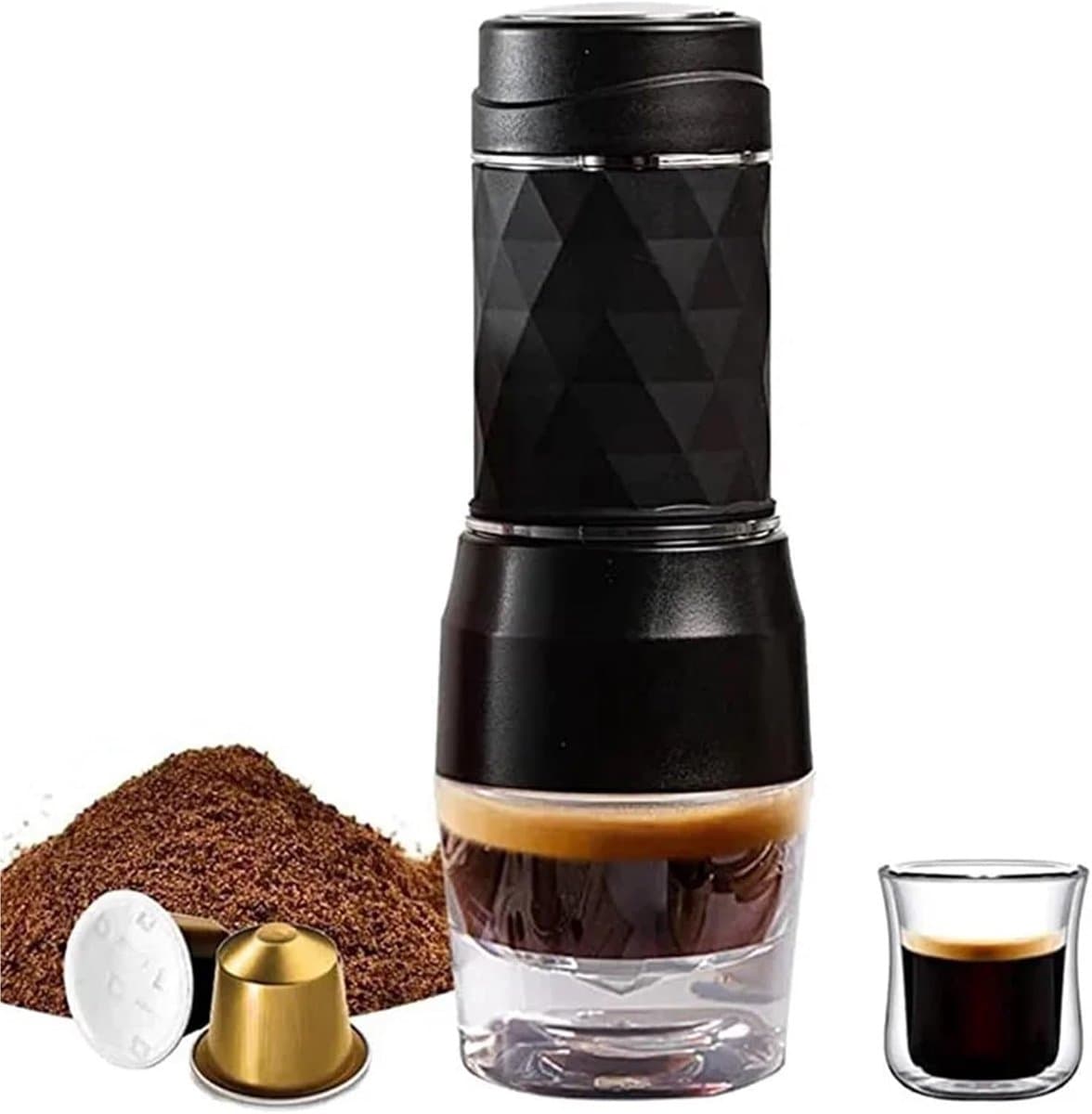 Draagbaar koffiezetapparaat | draagbare espressomachine | 3-in-1, draagbare koffiemachine | warm/koud water, handmatige espressomachine voor capsule en grondhandpers, brouwer, wandelen, reizen — afbeelding 1