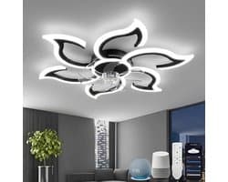 Plafondventilator met lamp stil modern LED plafondlamp dimbaar met afstandsbediening 6 snelheden 88 cm zwart