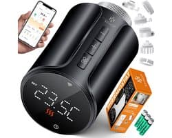 Slimme Radiatorthermostaat WiFi – App Bediening – Alexa & Google Assistant – 6 Adapters – Zwart