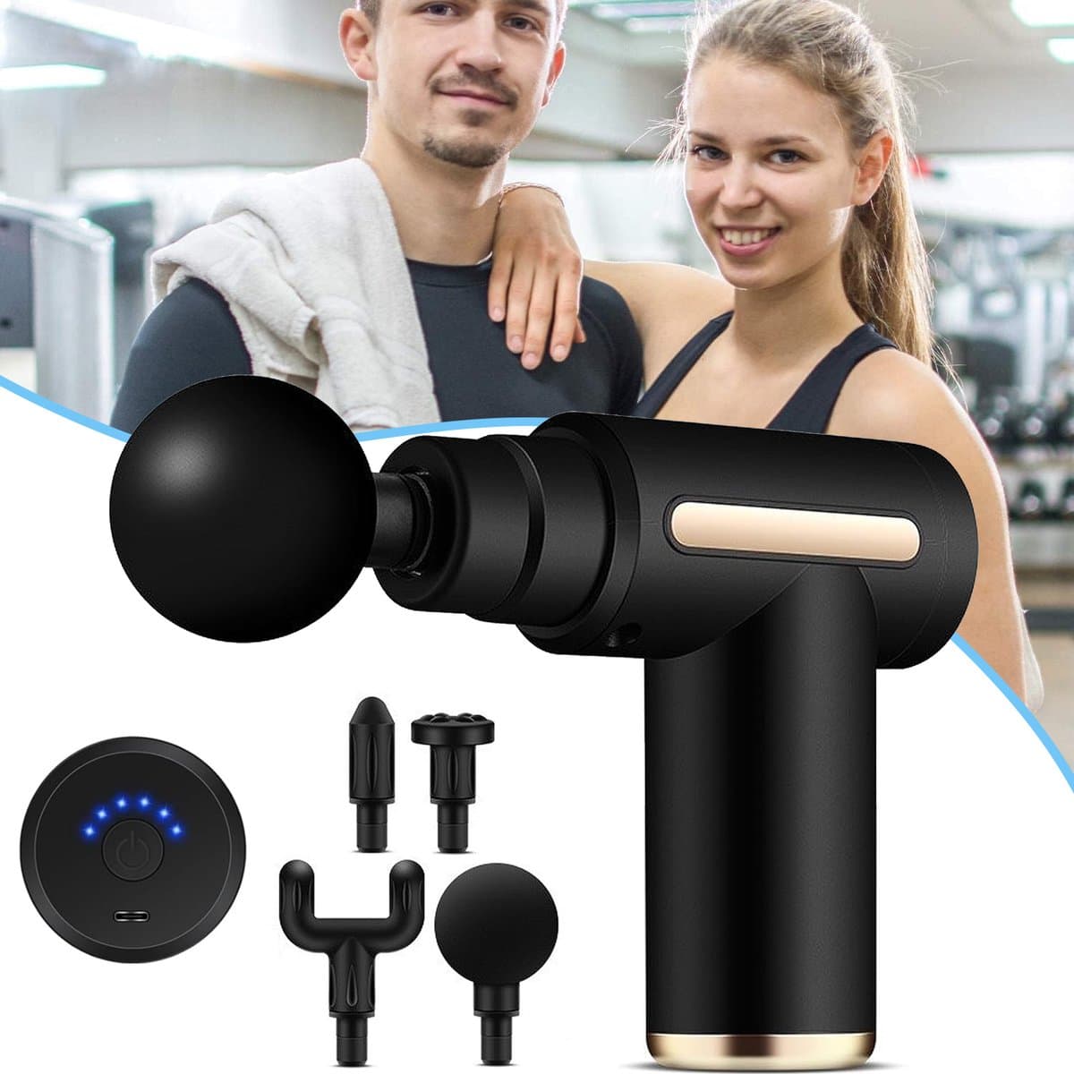 Mini Massagepistool - Handmassageapparaat Voor De Spieren - Diepweefselpercussiemassageapparaat - 4 Massagekoppen En 6 Snelheden — afbeelding 1