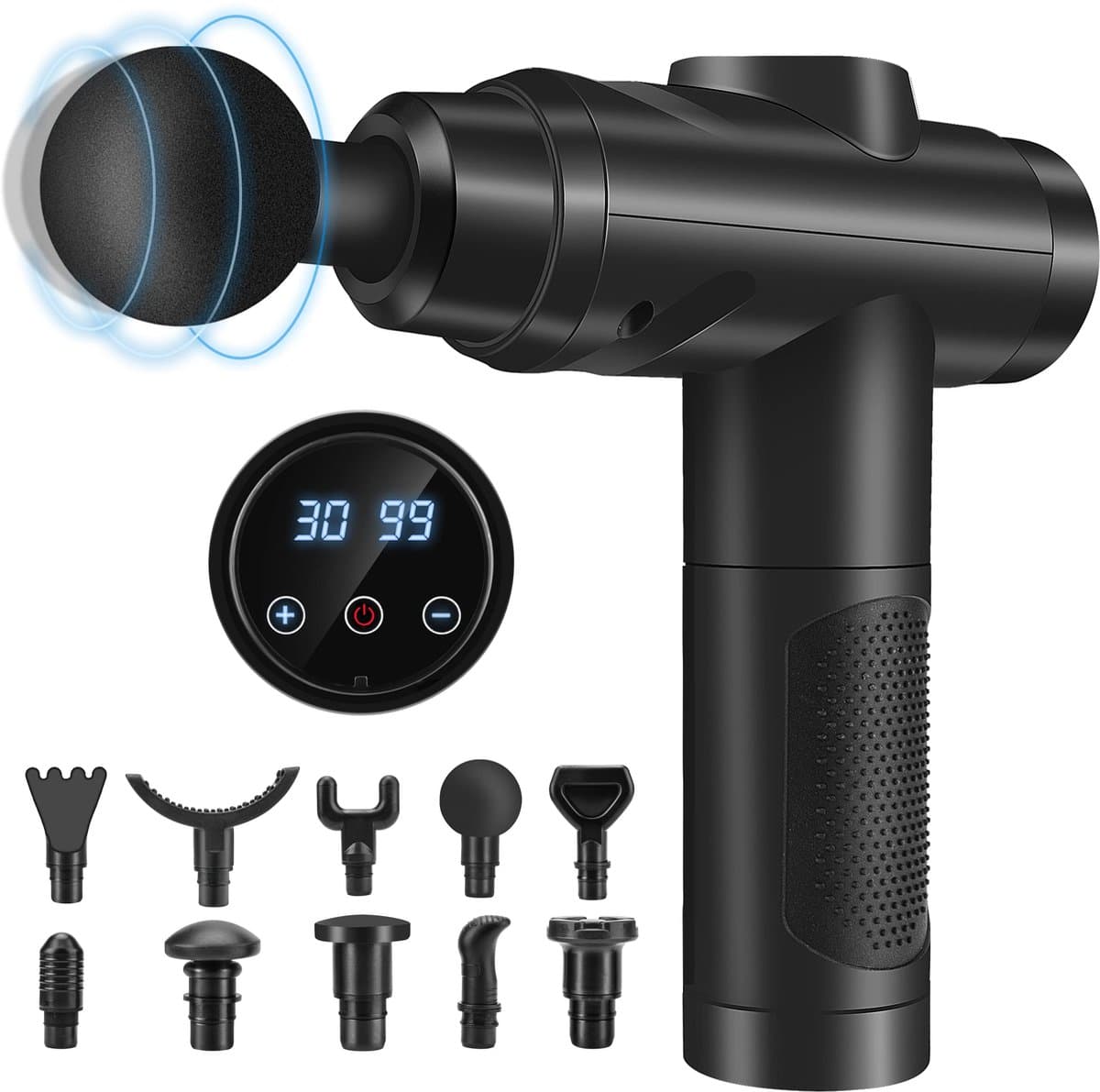 Massage Gun – 30 Snelheden – 10 Massagekoppen – LCD Touchscreen – 2500mAh – Tot 6 Uur Gebruiksduur — afbeelding 1