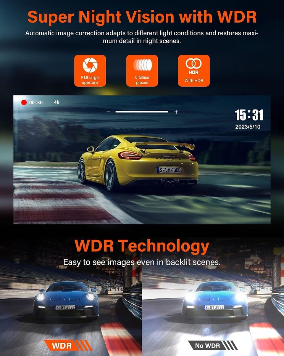 Thijox - 4K Mirror Dashcam Achteruitkijkspiegel Camera met 10" IPS Touchscreen, 64G SD-kaart, 170° Groothoek, WDR, Loop Recording en G-Sensor voor Aut — afbeelding 1