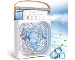 Kraftverdia Portable Aircooler - Airco Zonder Afvoerslang - Tafelventilator -Luchtkoeler 4-in-1 -3 windsnelheden met 600ml Watertank - Wit
