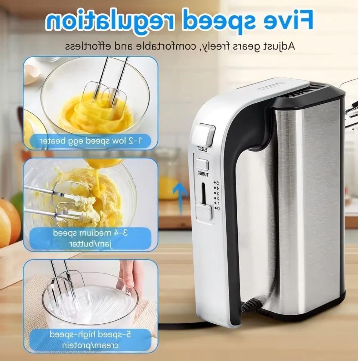 Elektrische Mixer - Keukenmixer Handmixer - Beslag Maken - Krachtige 800W Motor - 5 Snelheden - Zilver — afbeelding 1