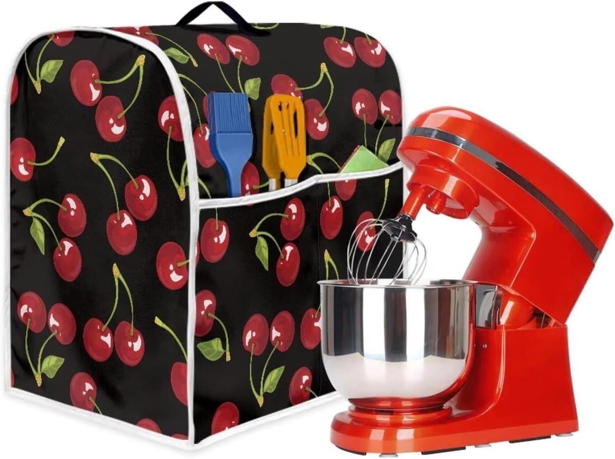 Mixerhoes Keuken - Apparaathoes Keukenmachine - Keuken Organisatie - Met Opbergvak - L - Rood Kersenpatroon — afbeelding 1