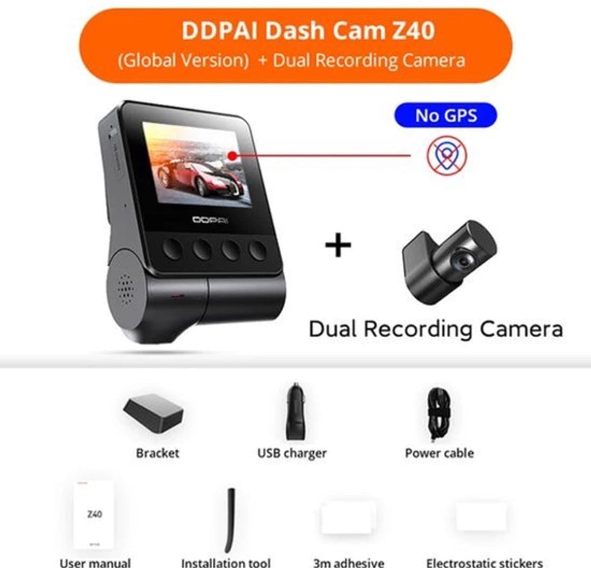 Dashcam voor Auto - Dash Cam - Dual Car Camera - 1944P HD - WiFi - Voor & Achter - 24H Parkeerbeveiliging - D²save Opslag - Zonder Geheugenkaart — afbeelding 1