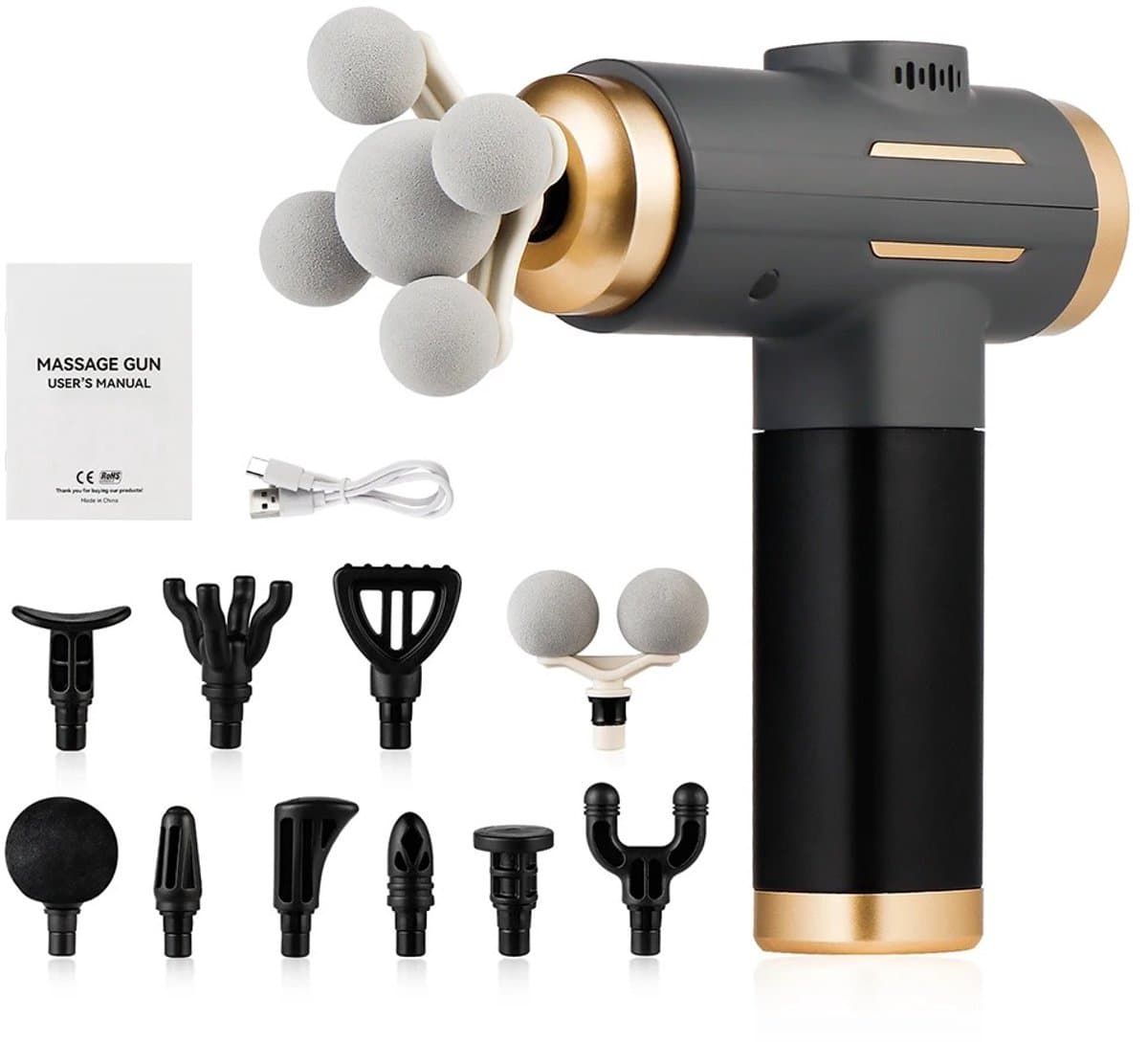 Reky Massage gun Pro - Massage pistool - Ontspanning - Draadloos - 11 Massagekoppen - UCB-C Kabel - 21 x 20,6 x 5.6 cm - Zwart — afbeelding 1