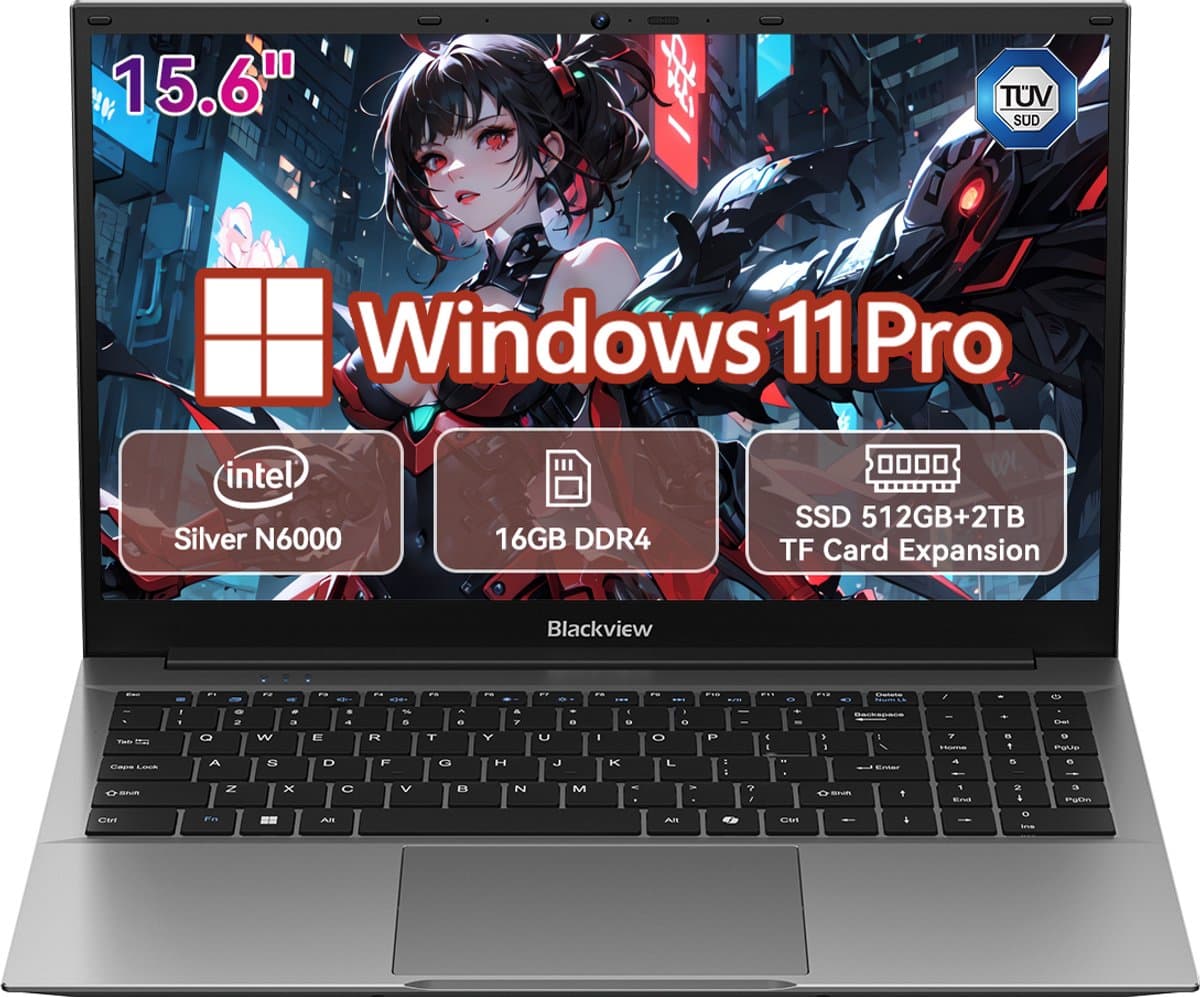 Blackview AceBook 5 Laptop - 15.6 inch Full HD - 16GB RAM - 512GB SSD - intel N6000 - Windows 11 Pro Notebook - Intel® Graphics - Grijs — afbeelding 1