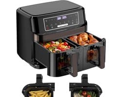 Heteluchtfriteuse Dubbel - Dubbele Airfryer - Gezond Koken - Dubbele Zone - 2x 5 Liter - Zilver
