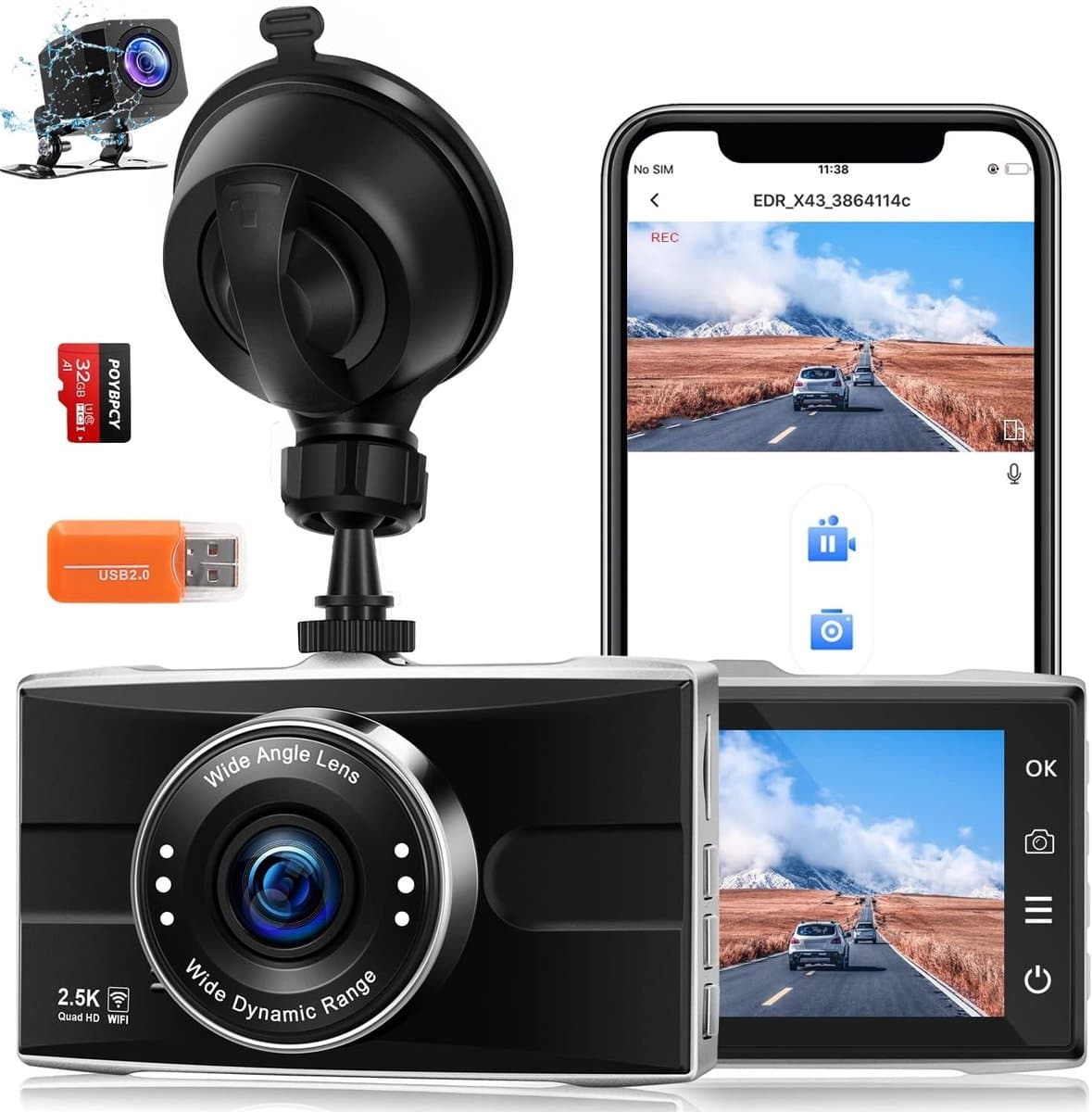 Dashcam - Metalen Behuizing - 2.5K Quad HD Resolutie - WiFi Verbinding - Voor Auto's — afbeelding 1