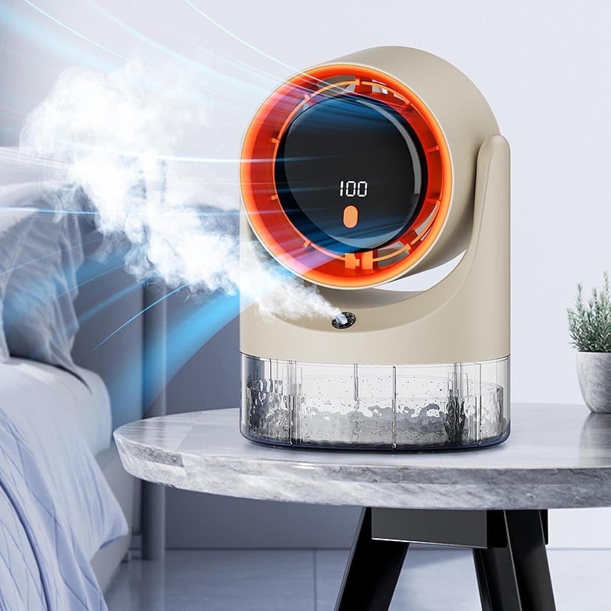 LISM bureauventilator, 100 windsnelheden, oplaadbaar, stille koeling; kleine persoonlijke ventilator geschikt voor kantoren, huizen, slaapkamers, studentenkamers, zomergebruik, draagbaar, verstelbaar, krachtige mini-luchtkoeler. — afbeelding 1