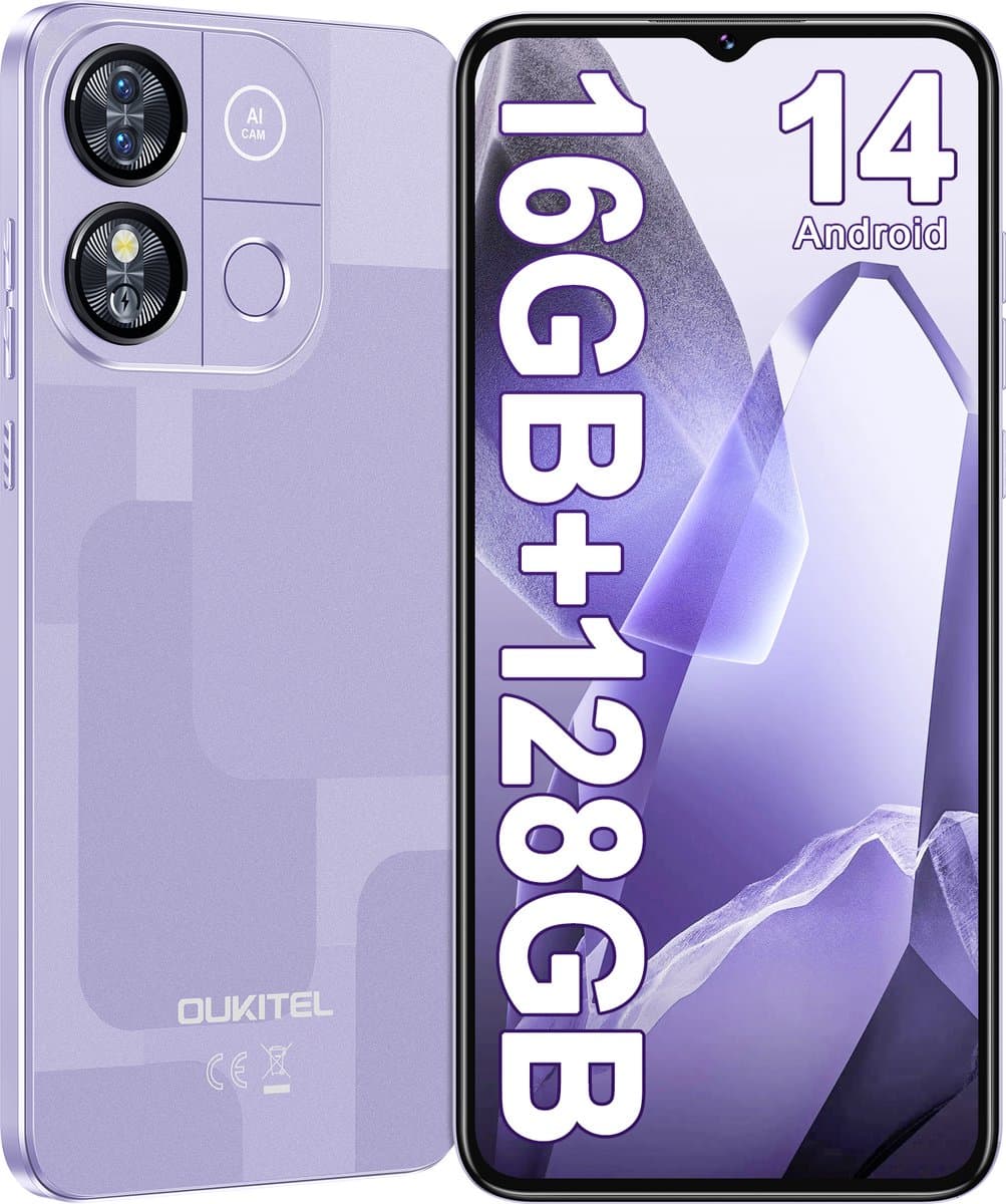 OUKITEL C57 PRO Mobiele Telefoon met 128 GB Opslag, 4300 mAh Accu, Android 14, 6,52 duim HD-scherm — afbeelding 1