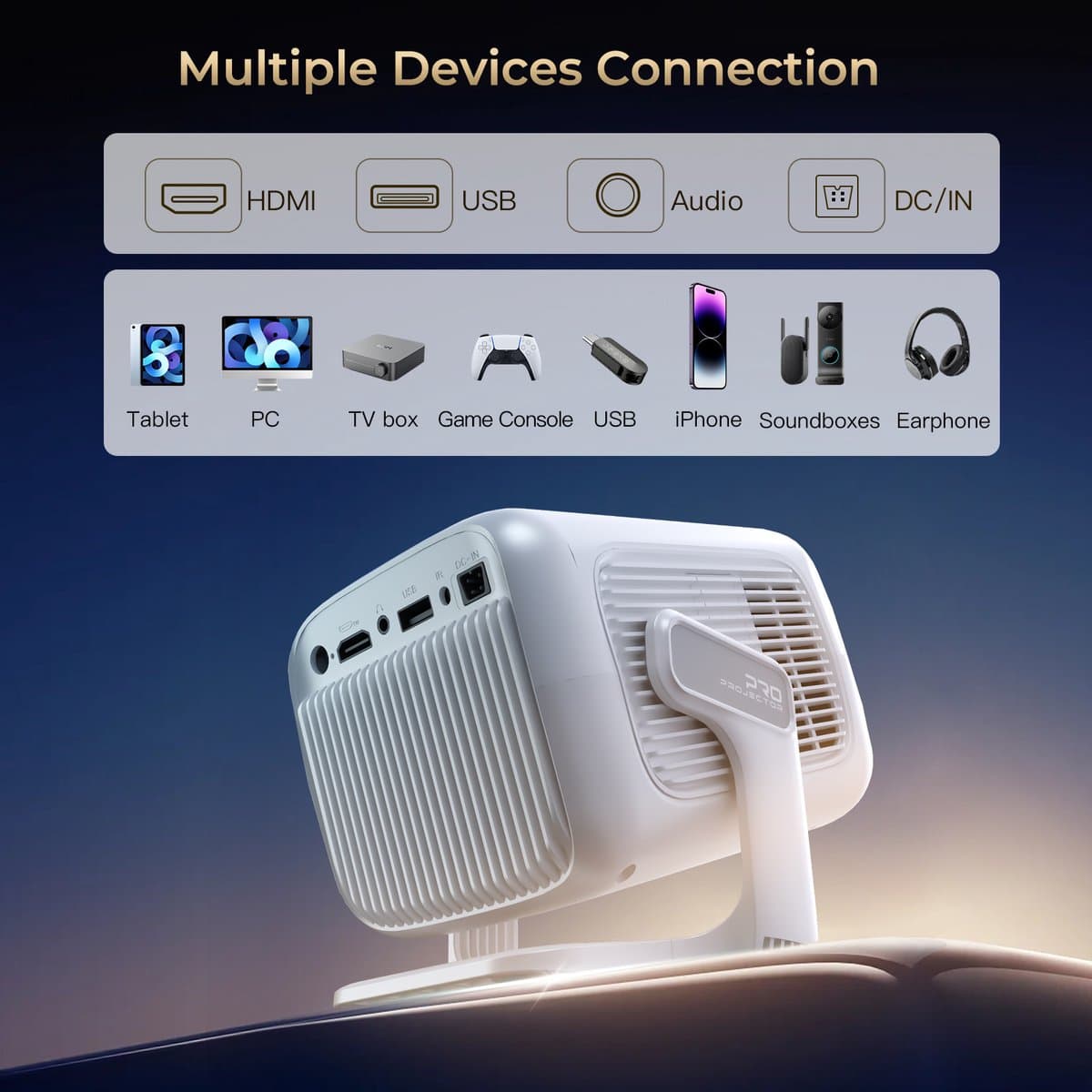 Beamer 350 ANSI Lumen - Full HD 1920x1080 Resolutie - Android 11 Wifi6 Bluetooth 5.4 - Home Theater Projector — afbeelding 1