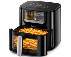 BUVARO Airfryer XL 7L – Automatische Olie- en Watersproeifunctie – 1800 W – 8 Programma’s – Kijkvenster – Zwart