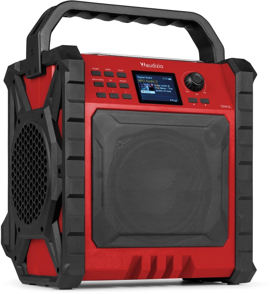 Bouwradio - Audizio Jobsite XL bouwradio met accu - Bluetooth, DAB+ en FM - IP54 waterdicht - 200W - Rood — afbeelding 1