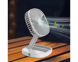 Bureauventilator - Draagbare Koeler - Persoonlijke Verkoeling - Opvouwbaar Ontwerp - 28 cm Uitgeklapt - Wit