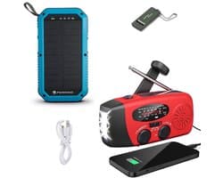Noodradio Solar Opwindbaar en Batterij - Noodpakket - Draagbare Survival Radio - Inclusief 10.000 mAh Solar Powerbank en Noodfluit - Powerbank Zonneenergie - Bouwradio - Zaklamp - Rood