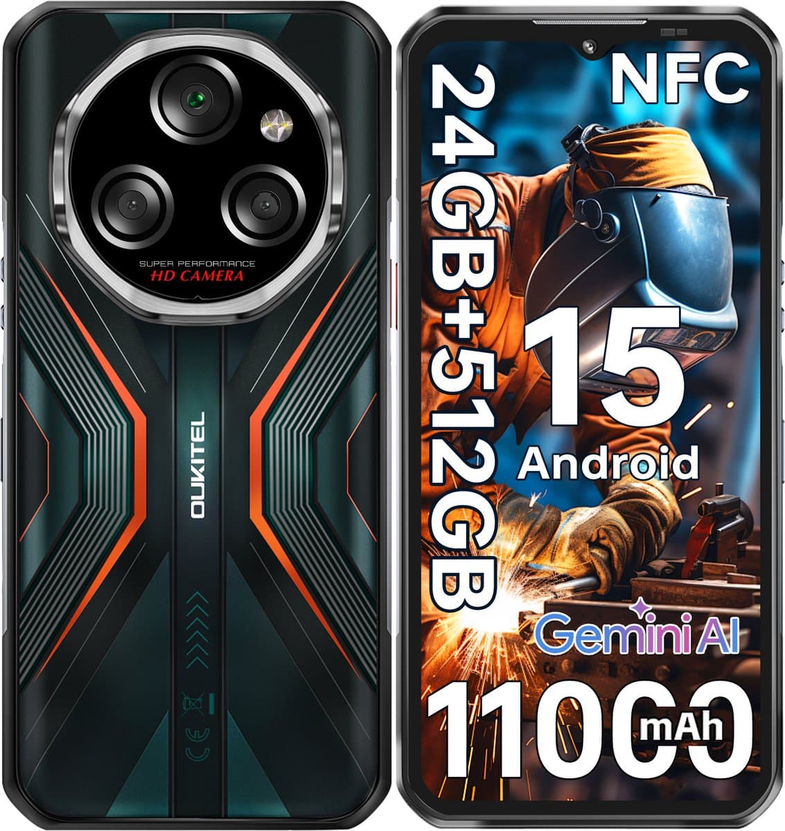 OUKITEL WP55S Smartphone 5G-24 RAM-512 ROM-11000 mAh batterij-6.6 inch HD scherm-64MP camera-NFC-Android15 — afbeelding 1