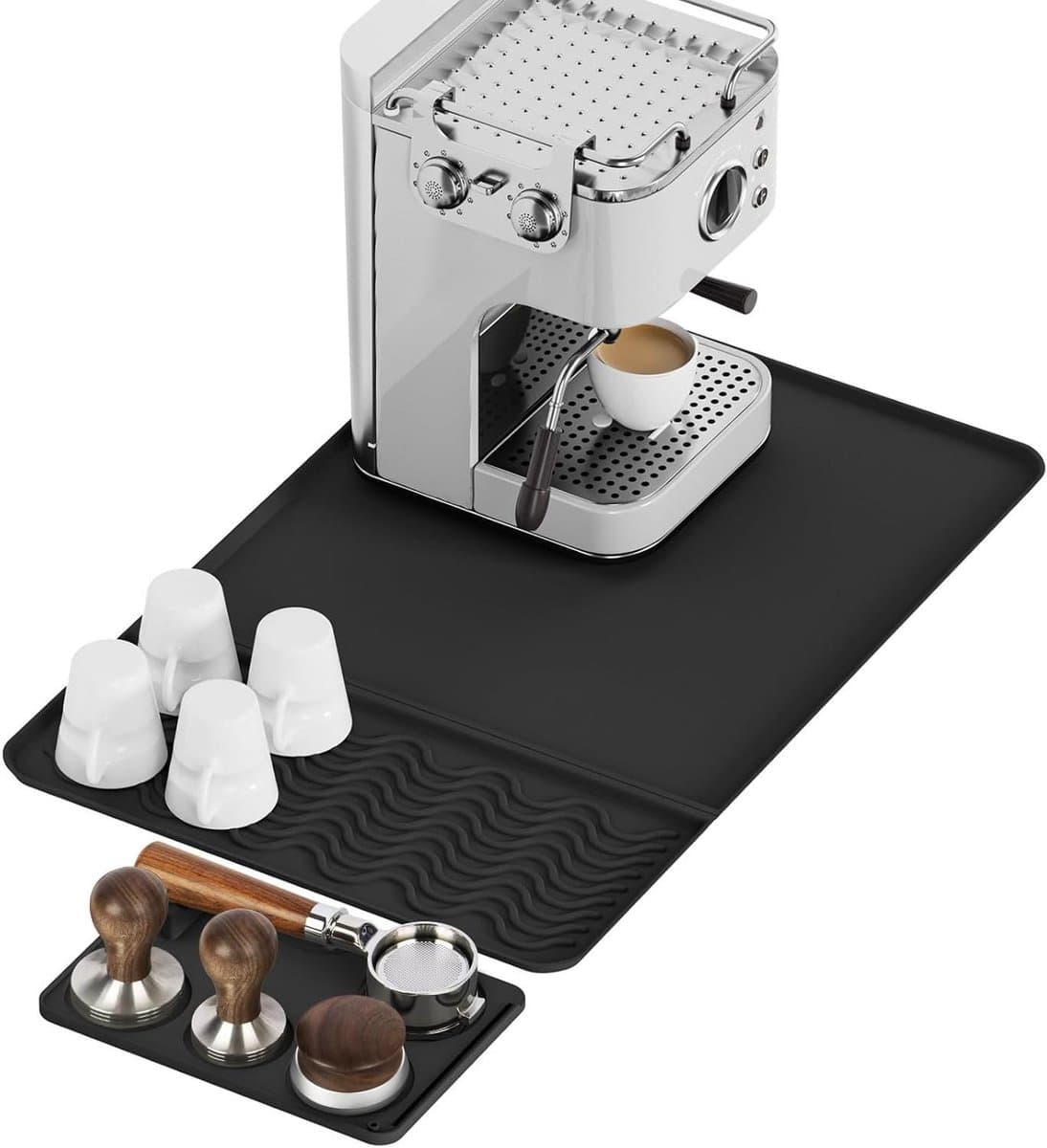 Koffiemat met Tampmat - Barista Accessoires - Koffiebereiding Werkplek - Afneembaar 2-in-1 - 60x40 cm - Zwart — afbeelding 1
