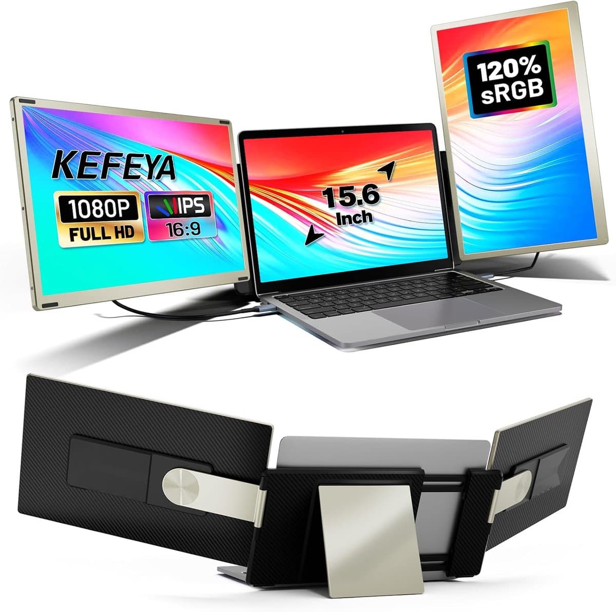 SnelShoppen - 15,6 inch Laptopscherm Uitbreiding - FHD 1080P Triple Portable Monitor - 120% sRGB - Laptop Monitor voor Mac, Windows, Chrome, Android - — afbeelding 1