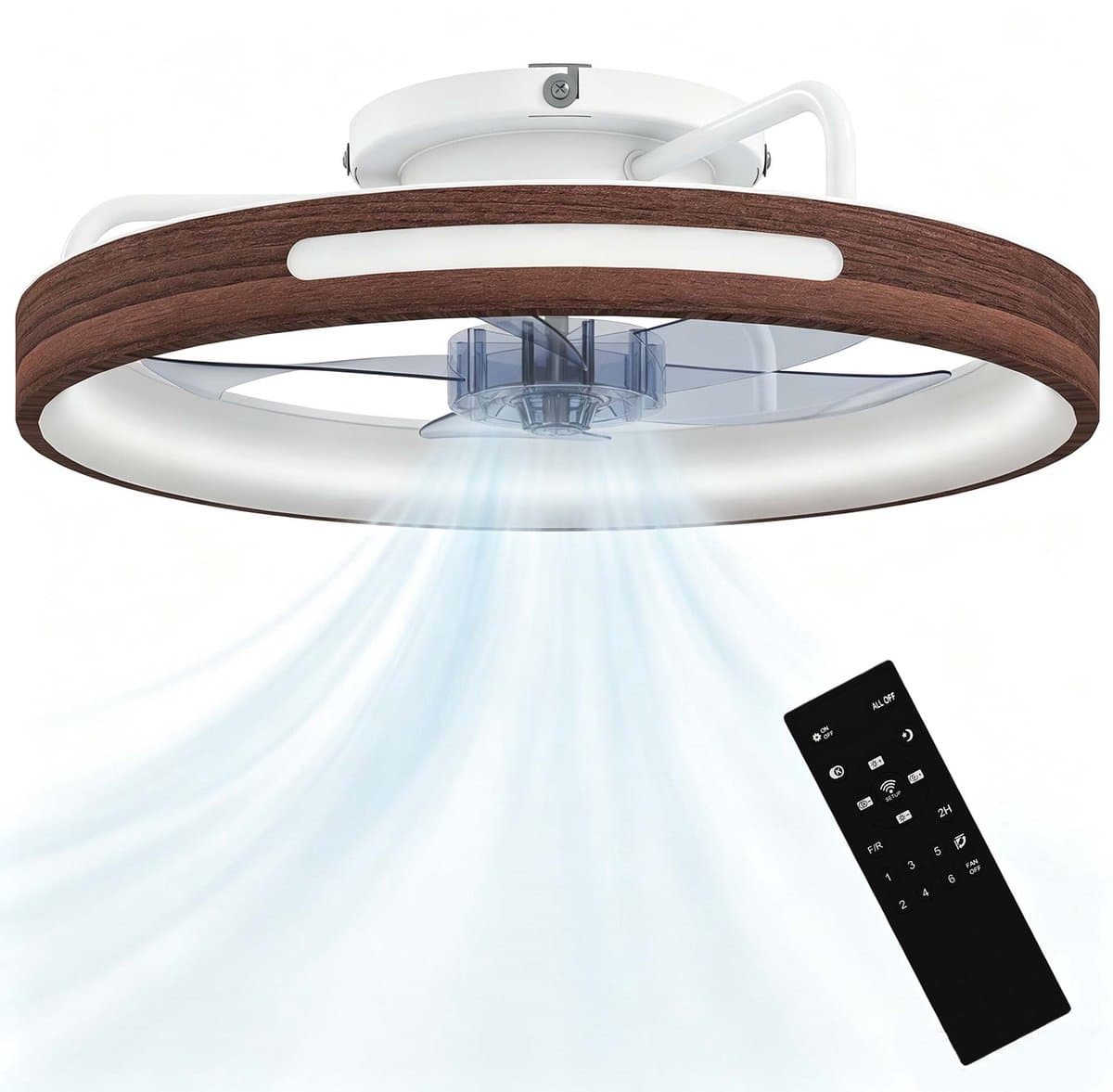 TEKROA® Plafondventilator met LED Verlichting - 40W Stille DC Motor - 6 Snelheden & 3 Kleuren - Afstandsbediening - Timer - Teakhout Look — afbeelding 1