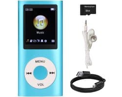 MP3 Speler met Bluetooth - Incl. 32GB SD Kaart - Digitaal 1,8-inch LCD-scherm - USB - FM-radio - Spraakrecorder - E-book - Dicatafoon - Ideaal voor Sport, Kinderen en Volwassenen - Blauw