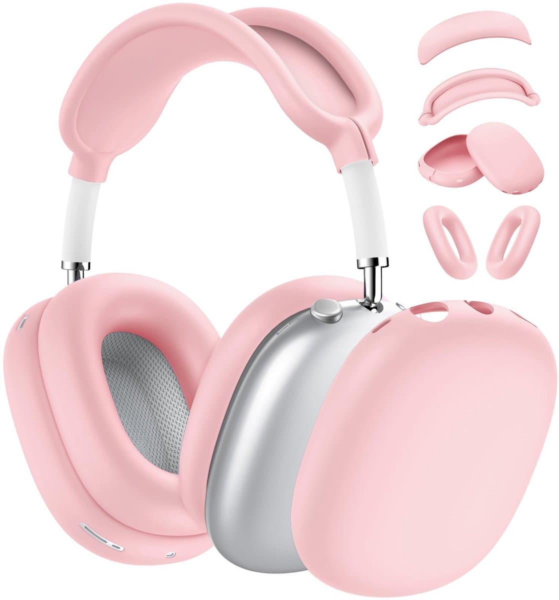 4-delige set - Siliconen Hoes - voor AirPods Max Hooftelefoons 1,2 van – Siliconen Oorkussens Beschermhoes - Oorschelp Beschermhoes, Hoofdband Beschermhoes – Anti-Kras Zachte Siliconen Beschermer – roze — afbeelding 1