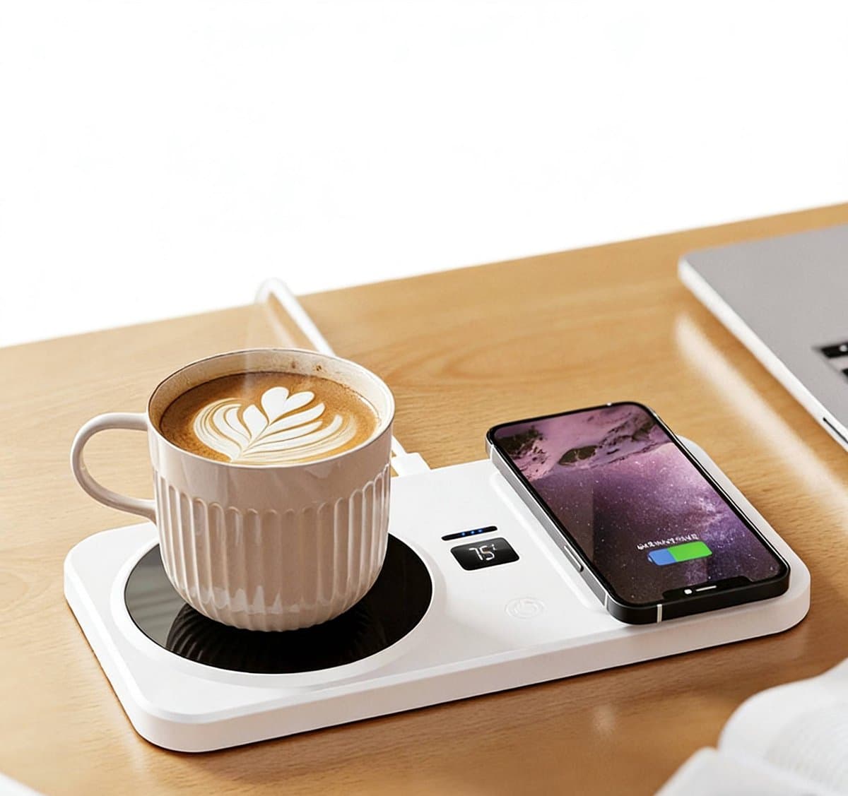 【Multifunctionele Kopwarmer】- 3-Traps Temperatuurregeling-Thermostaat-Kristalglas Paneel-Wireless Telefoonlader - Kopwarmer-Koffiewarmer-Theewarmer-Melkwarmer - Keuken-Bureau-Woonkamer - Warme Dranken Altijd Bereid-Comfort & Gemak Voor Koude Dagen — afbeelding 1