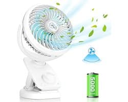 Mini USB Clip Ventilator - 5000 mAh, 2-in-1 Tafelventilator met Oscillatie, Stil en Draagbaar voor Kantoor en Camping
