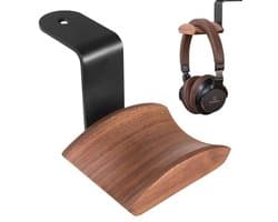 Hoofdtelefoonhouder van Walnoot met Dubbel Gebogen Ontwerp - Compatibel met Alle Hoofdtelefoonmaten