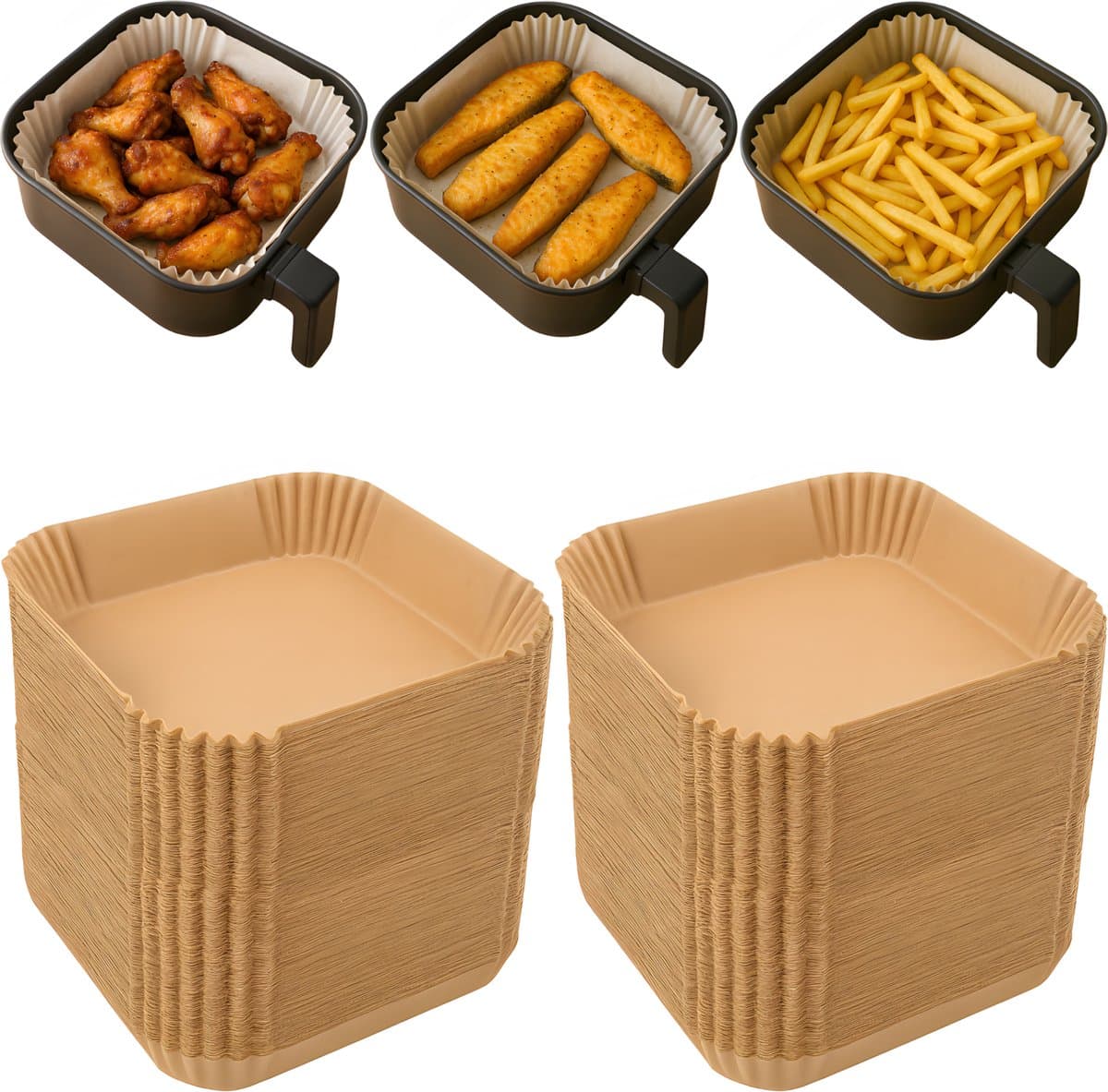Papieren Inzetvellen voor Airfryer – 300 stuks – 20×20 cm — afbeelding 1
