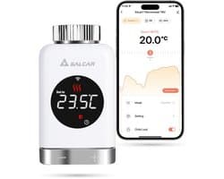 SALCAR Radiatorthermostaat TRV801W - Slim LCD WiFi Thermostaat - Compatibel met Amazon Alexa & Google Home - Tuya Smart - Geen Gateway Nodig