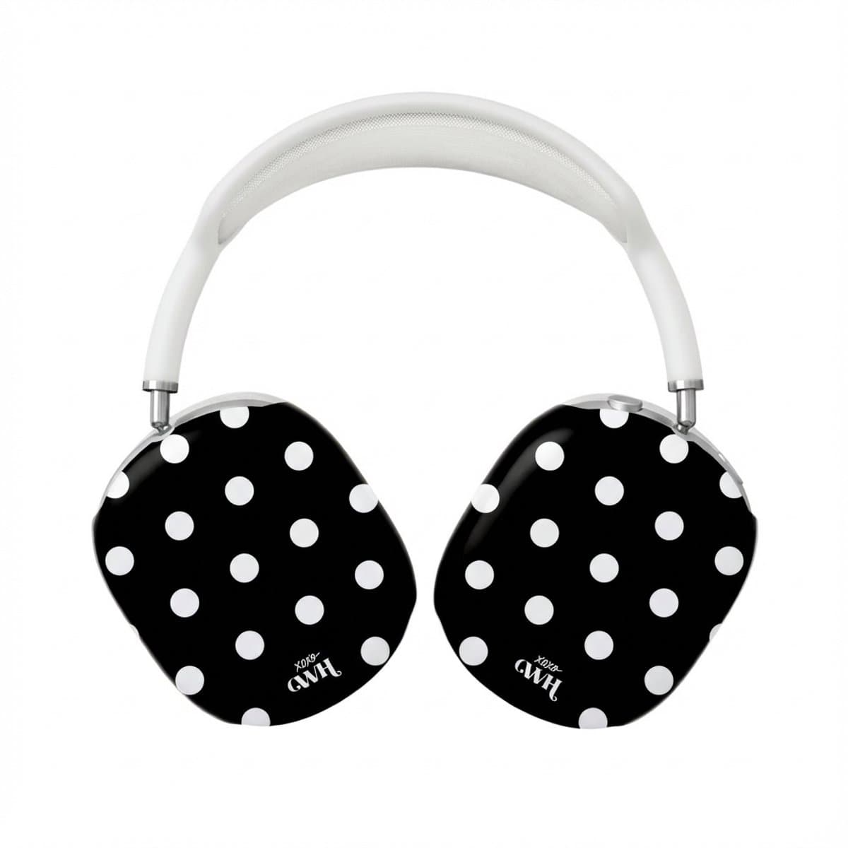 xoxo Wildhearts hoesje geschikt voor AirPods Max (2) - Polka Dots (Zwart) - Ook als telefoonhoesje verkrijgbaar - schokbestendige case - koptelefoonhoesje - Beschermhoes met stippenpatroon - Zwart met witte stippen — afbeelding 1