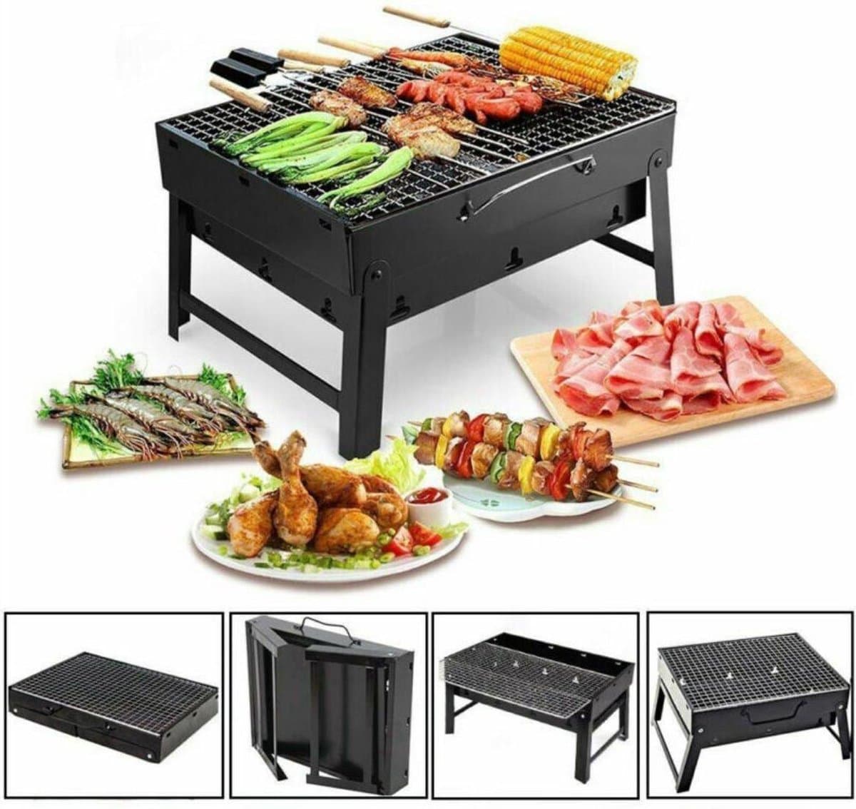 Opvouwbare BBQ - Draagbare opvouwbare grill met rooster - Portable Vouw Barbecue - Festival BBQ - Camping - Tafel - Zomer - Vaderdag - Park - Rechthoekig - 35 x 27.50 x 20 cm - Zwart — afbeelding 1