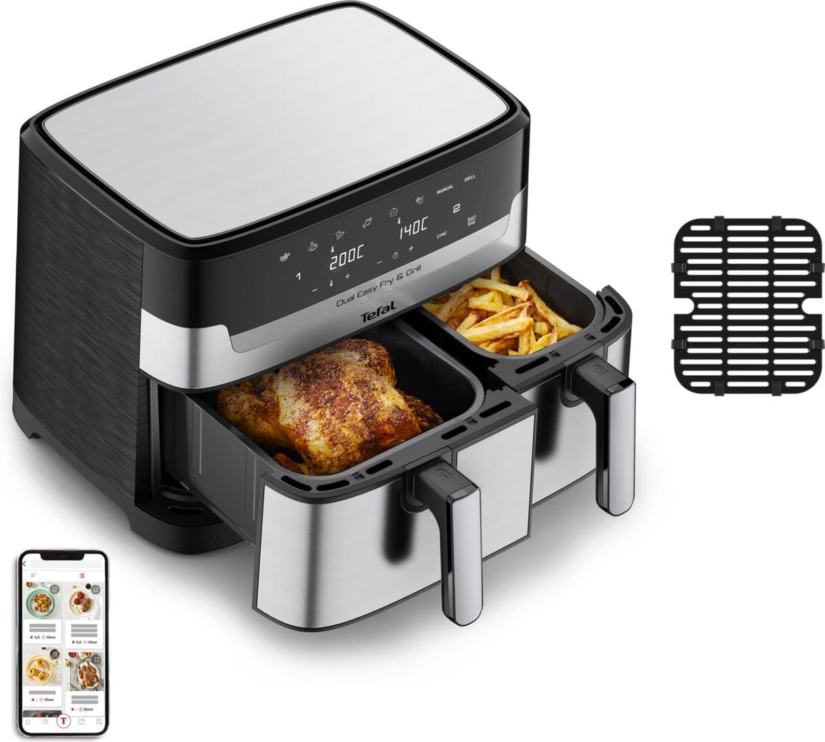 Tefal Dual Easy Fry & Grill EY905D - Heteluchtfriteuse XXL - RVS - 2700W - 8,3L — afbeelding 1