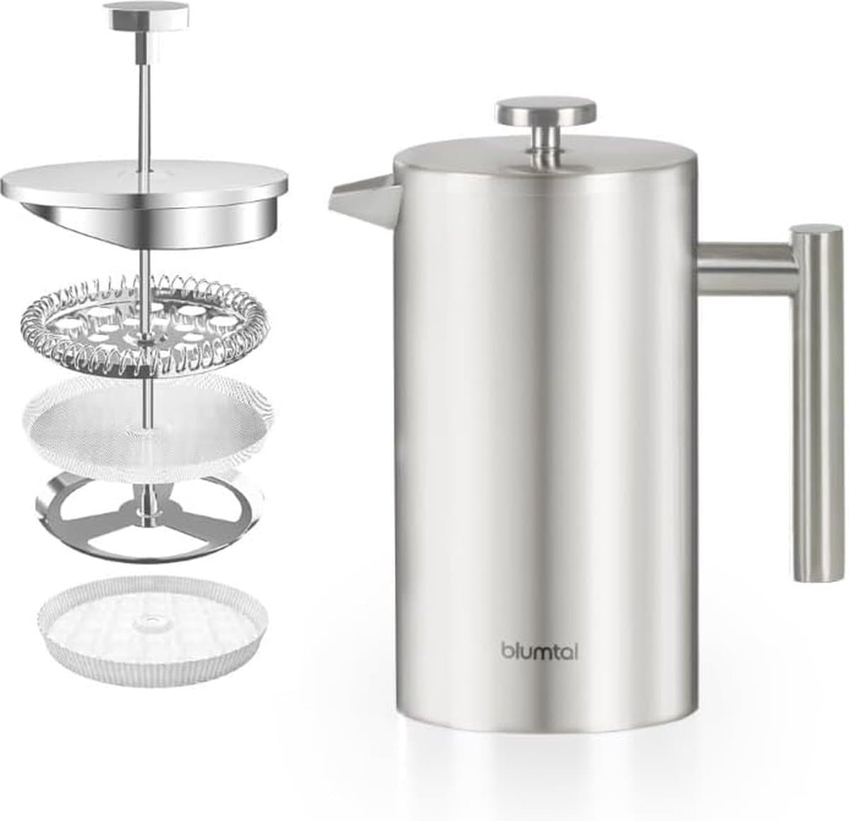 French Press van roestvrij staal 350 ml (2 kopjes) - Thermo koffiemaker dubbelwandig geïsoleerd met meetschaal incl. reservefilter & handleiding — afbeelding 1