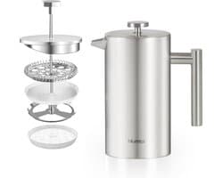 French Press van roestvrij staal 350 ml (2 kopjes) - Thermo koffiemaker dubbelwandig geïsoleerd met meetschaal incl. reservefilter & handleiding