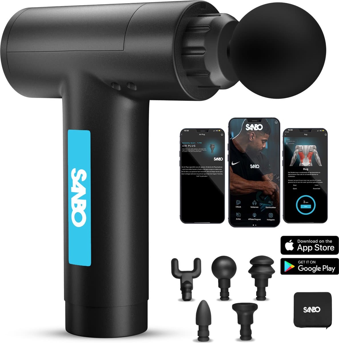 Sanbo Massage Gun Professioneel Prime - Met 5 Opzetstukken - Incl. Koffer - Massage Pistool - Massage Apparaat - Zwart — afbeelding 1