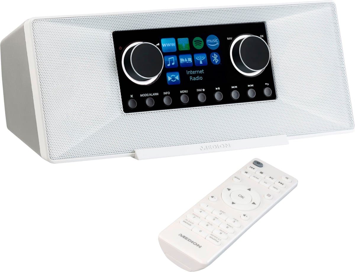 MEDION P85333 internetradio met DAB+ (wifi, FM, Spotify Connect, Amazon Music, USB, hoofdtelefoonaansluiting, AUX, stereo line-out cinch, slaaptimer) wit — afbeelding 1