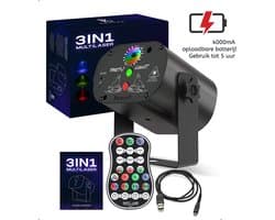 Boscer Disco Laser | 3 in 1 Multilaser | 4000mA Oplaadbare Accu | Stroboscoop & Parscoop effect | LED Disco | Party discolaser | Geluid gestuurd | Discolamp | Lichteffect