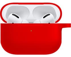 Hoesje - Geschikt voor Apple AirPods Pro 2 - met Clip - Siliconen Hoes - Silicone Case Cover - Rood