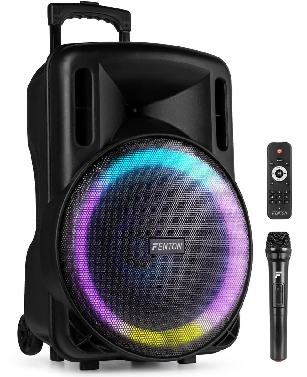 Speaker Bluetooth - Fenton FT15LED MK2 karaoke box met LED’s, accu en microfoon - Voor huisfeesten — afbeelding 1