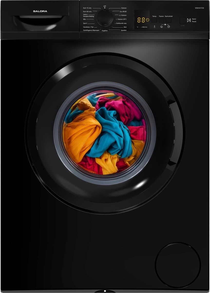 Salora WMH6155B - Wasmachine - 6 kg - 1000 RPM - Wasmachines - Zwart — afbeelding 1